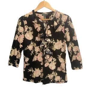 Vintage Y2k Ralph Lauren Top Womens Large Floral Lace Button Up Indie Whimsigoth